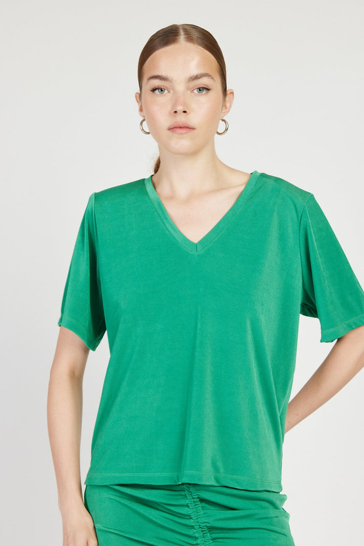 חולצת וי עם כריות כתפיים אטה בצבע ירוק - Dana Sidi