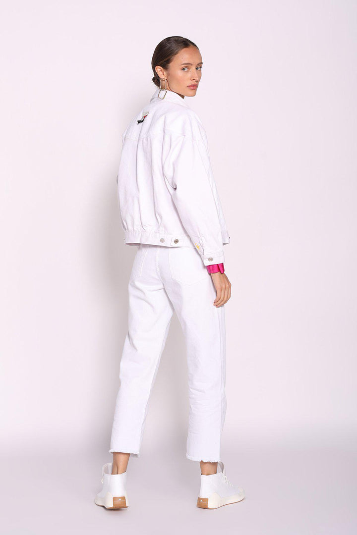 ז׳קט ג׳ינס עם רוכסן בצבע לבן - Razili Studio